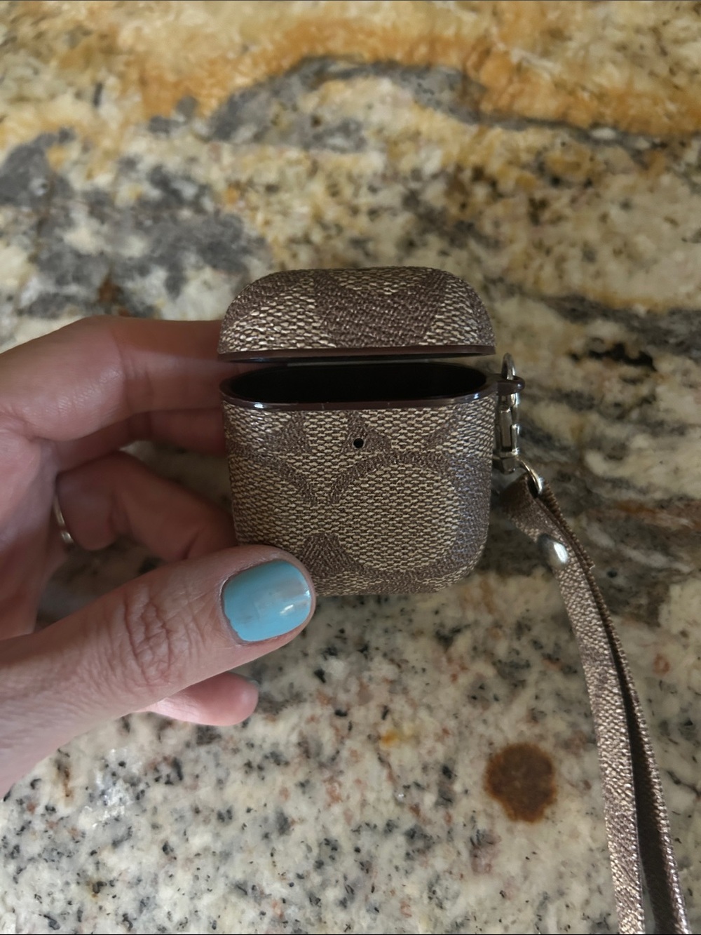Textured Tan Monogram AirPods Case with Wristlet